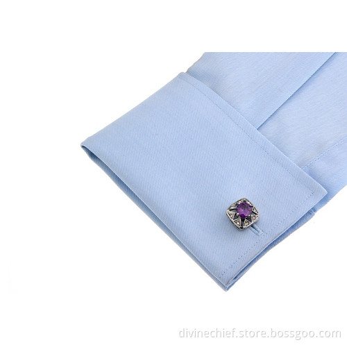 Top Selling Octagon Skeleton Purple Men Suit Shirt Cufflinks With Purple Ziron